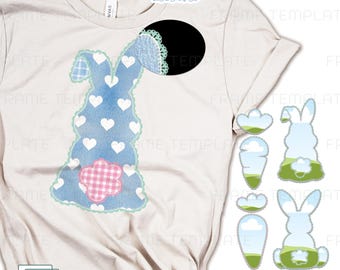 Mall för påskfotoram med lapptäcksmönster och kaninmotiv: Broderad morots-Jesusmotiv (digital nedladdning)