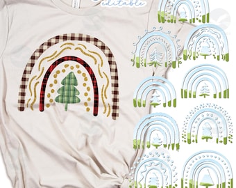 Modèle canevas de cadre photo de Noël | Doodle pin arc-en-ciel (téléchargement numérique)