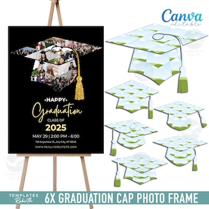 Graduation Cap Photo Collage Frame Template Canva Editable, Custom Graduation Party Invite, Fill Your Own Picture Graduation HatTemplates