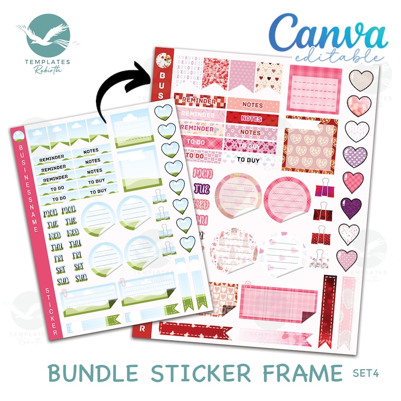May include: A set of printable Valentine's Day themed planner stickers with various designs including hearts, notes, reminders, to-do lists, and to-buy lists. The stickers are in pink, red, and white with a checkered pattern.