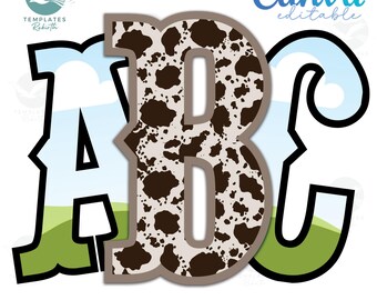 Cowboy Font Frame: Uppercase Alphabet PNG Template (Canva Editable)