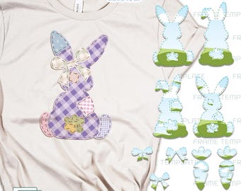 Modèle de cadre photo en patchwork de lapin de Pâques : coquette, noeud de Jésus chrétien, fausses broderies (téléchargement numérique)