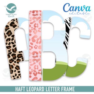 Puede incluir: Un conjunto de tres letras blancas, A, B y C, con un marco de estampado de leopardo. La letra A tiene un marco de estampado de leopardo marrón y tostado, la letra B tiene un marco de estampado de leopardo rosa y dorado, y la letra C tiene un marco de estampado de cebra blanco y negro.