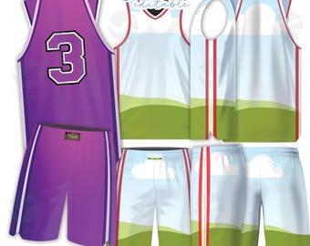 Mockup basketbalshirt en short met transparante achtergrond: bewerkbare canvassjabloon (digitale download)