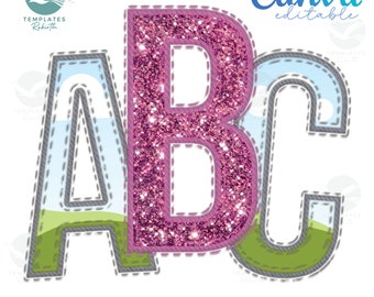 Embroidery Font Frame: Stitching Letter Alpha Canva Template (Digital Download)