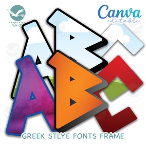 Greek Style Alphabet Letters Frame CANVA Editable.Fill Your Own Picture Uppercase Letter. Custom Font Template for Sublimation PNG