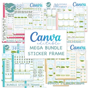 Mega Bundle Sticker Frame CANVA Editable. Custom Sticker Sheets Template Printable. Stickers Pack for Goodnotes ,OneNote & Digital Planner.