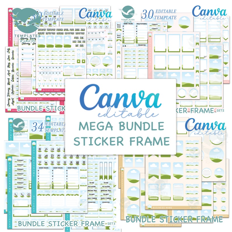 Mega Bundle Sticker Frame Canva Editable for Own Shop