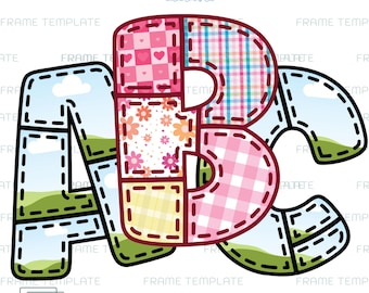 Cadre de police de broderie patch : modèle Doodle alphabet Canva (téléchargement numérique)