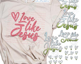 Cadre photo collage coeur amour comme Jésus doodle : conception personnalisée de sublimation de chemise chrétienne de la Saint-Valentin (toile modifiable, PNG)