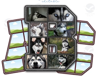 Modèle de collage de photos de polices sport avec écusson en cuir marron : lettres majuscules pour toile (téléchargement numérique)