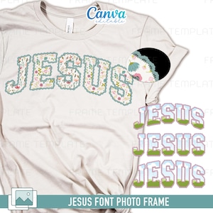 Jesus Preppy Lace Patchwork Schriftrahmen Vorlage Canva: Sport Varsity Alphabet Retro Christian PNG.