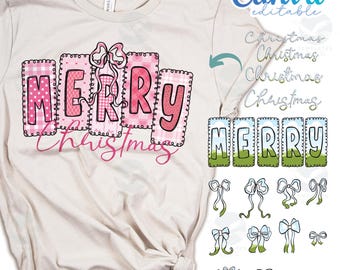 Doodle Border Merry Christmas Letter Frame Cadre photo : modèle canva de chemise personnalisée (téléchargement numérique)