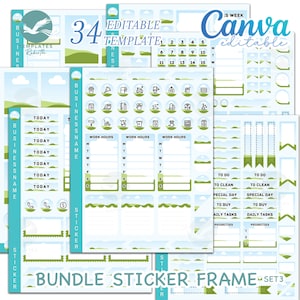 Bundle Sticker Frame CANVA Editable Set 3. Custom Sticker Sheets Template Printable. Stickers Pack for Goodnotes ,OneNote & Digital Planner.