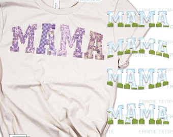 Modèle de cadre de polices de caractères brodés Patchwork Mama Canva : cadres photo sportifs universitaires, alphabet PNG.