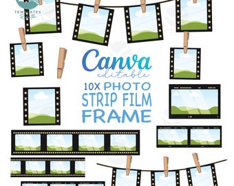 Marcos de película con tiras de fotos editables de Canva: Diseño de collage por sublimación (descarga digital)