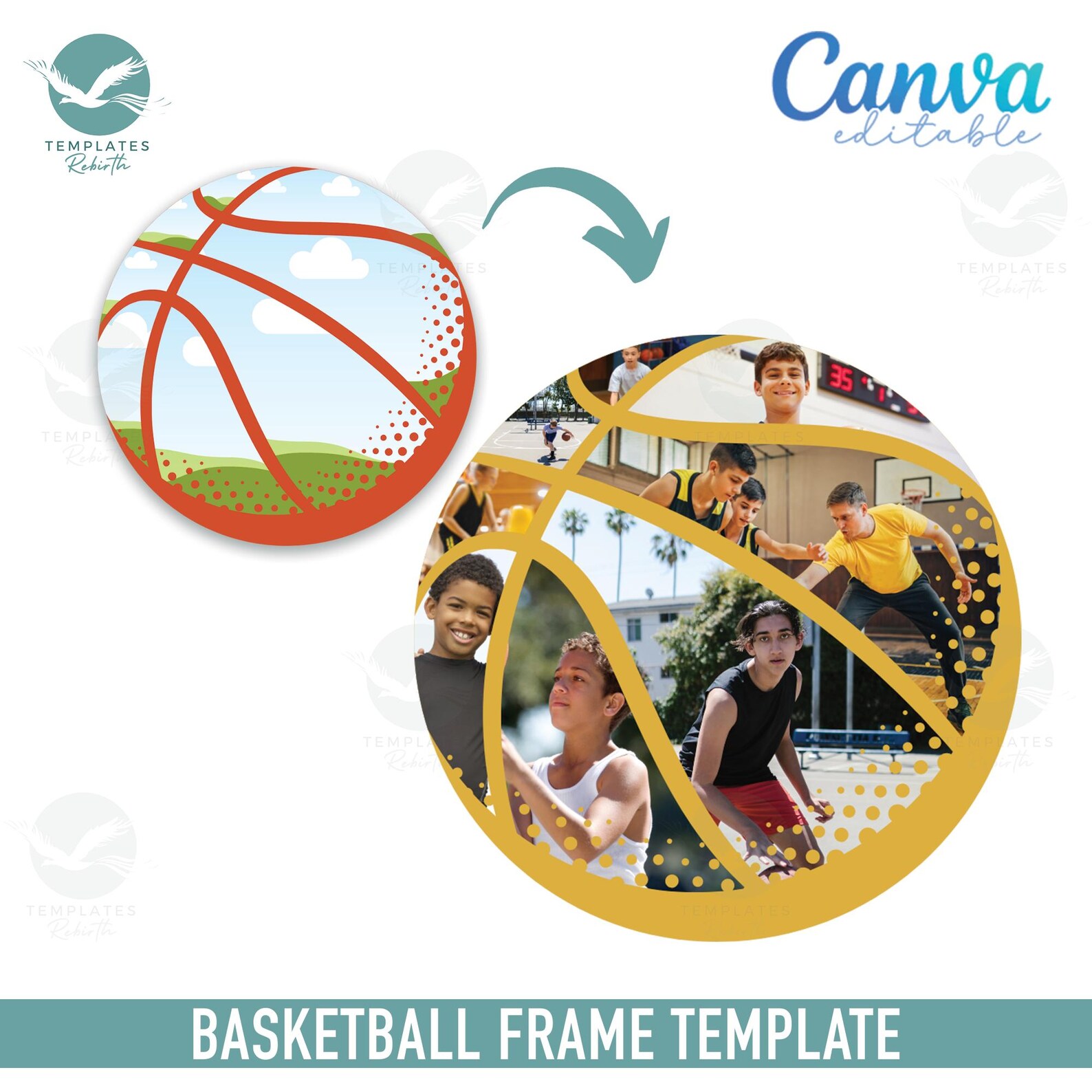 Basketball Editable Frame Basketball Photo Collage Frames: Canva Template Bundle (digital ...