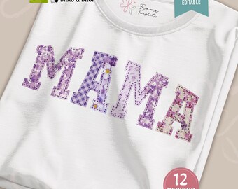 Patchwork Mama Faux Embroidered Font Frame Template Canva: Sport Varsity Photo Frames Alphabet PNG.