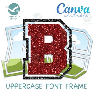 Quadro de letras maiúsculas esportivas CANVA editável. Preencha seu próprio modelo de imagem Conjunto de alfabeto de 2 camadas. Modelo de fonte personalizado para sublimação PNG