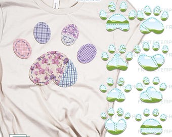 Modèle de cadre photo en patchwork avec empreintes de pattes : fausses broderies pour les amoureux des chats et des chiens (téléchargement numérique)