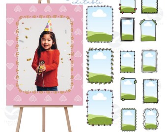 Lot de cadres pour collage photo rectangle doodle : modèle Canva (téléchargement numérique)