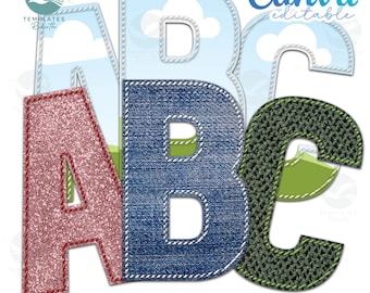 Embroidery Letter Frame: Canva Editable Alphabet (Digital Download)