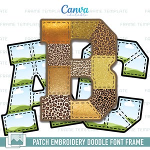 May include: A digital design featuring the letters "A" and "B" with a patchwork design. The letter "B" is filled with gold glitter and leopard print patterns. The letters are outlined in black with a green and blue background.
