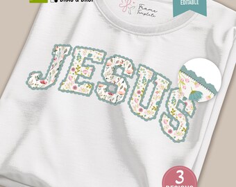 Plantilla de marco de fuente Jesus Preppy Lace Patchwork para Canva: Alfabeto deportivo universitario retro cristiano PNG.