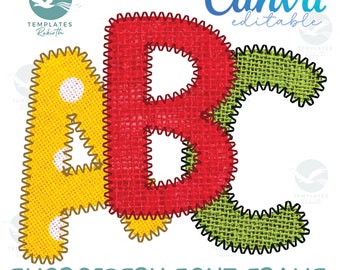 Embroidery Letter Font Frame: Custom Canva Template (Digital Download)