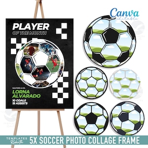 Fußball-Fotocollagerahmen Canva bearbeitbar, füllen Sie Ihre eigene Bild-Sportrahmenvorlage, Bundle-Fußball-Fotocollage-Sublimationsdesign PNG