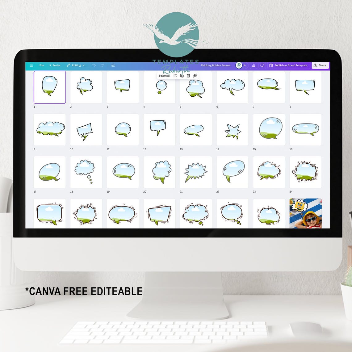 Thinking Bubble Frames: Canva Editable Photo Collage Template (digital ...