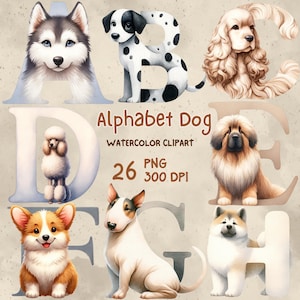 Hund Schriftart, Alphabet PNG, Hund Buchstaben Clipart, Aquarell Clipart, Süßes Tier PNG, Schrift Hund Alphabet, Hund Clipart, Clip Art & Bilddateien