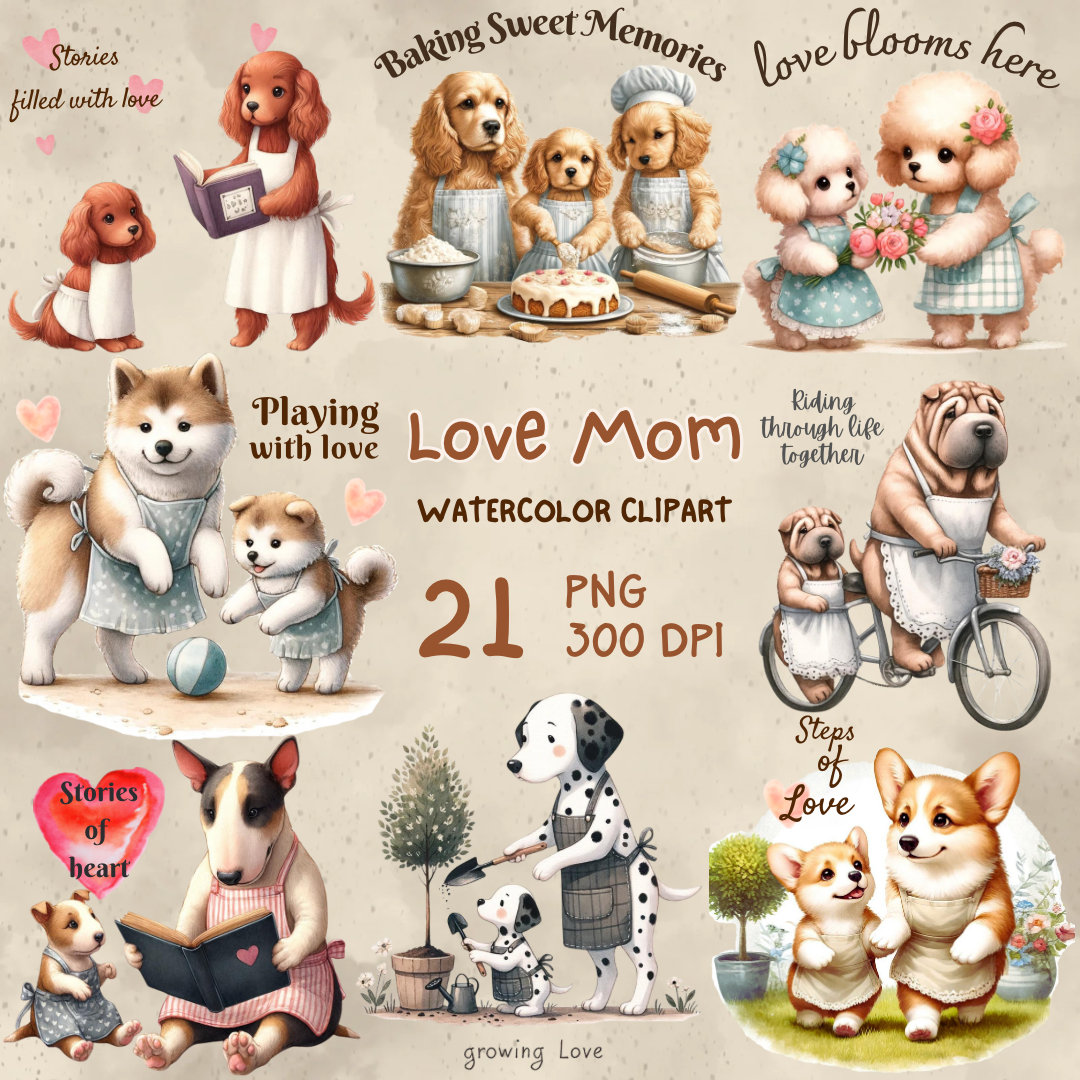Mother’s Day, Mother&kid, Animal Bundle, Watercolor Clipart, Cute ...