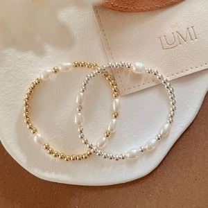 MIRA | 18k Goldfilled, Sterling Silber, Perlenarmband, Süßwasserperlen, Stapelarmband, Geschenk für Sie, Muttertagsgeschenk