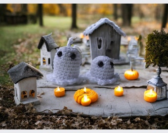 Patrón de ganchillo DIY para decoración de Halloween, haz un adorable amigurumi fantasma.
