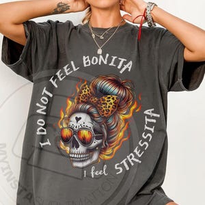 Ik voel geen bonita, ik voel me stress, png, snarky skelet png, trendy vintage retro sublimatieontwerp, pittige png, digitale download png