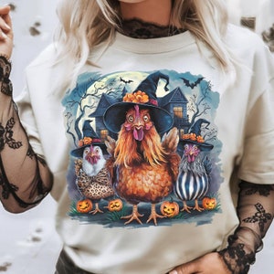 Haunted House Halloween Chickens shirt png Halloween PNG, Spooky Chickens Png, Autumn Png Sublimation Design, Chicken Witch Png,