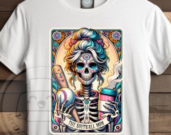 Die Softball Mom Lustige Tarot-Karte PNG, sarkastisches Skelett-Sublimationsdesign, Witchy Schädel png Tarot Sublimation PNG-Datei, Herunterladen