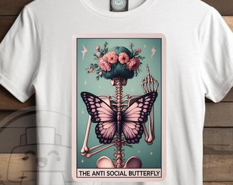 The Antisocial Butterfly, Funny Tarot Card PNG, Sarcastic Skeleton Sublimation Design, Witchy Skull png  Tarot sublimation PNG File Download