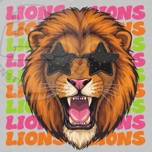 Neon Lions png, Lions Star Glasses PNG | Lions text Sublimation design image print file | Lions shirt png for women and kids
