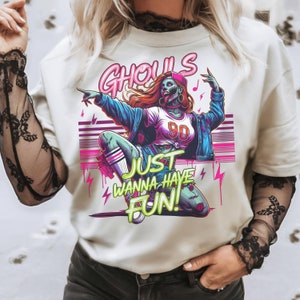 Ghouls só querem se divertir png | Camisa retrô de Halloween png | Monstro de Halloween png | Projeto de Halloween dos anos 90 | néon dia das bruxas