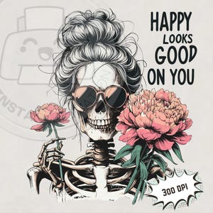 Snarky skelet png, vrolijk staat je goed png, trendy vintage retro sublimatieontwerp, populair T-shirt png, pittige png, digitale download