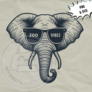 elefante Jardim zoológico Vibes svg | elefante óculos de sol png | Viagem de campo svg | Camisa infantil zoológico png | arquivos svg de sublimação de festa zoo para cricut