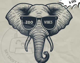 elephant Zoo Vibes svg | elephant Sunglasses png | Field trip svg | Kids zoo shirt png | zoo party sublimation svg files for cricut