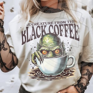 Café d'Halloween png, conception de monstre png, | vintage Halloween png | Design rétro halloween | Coffee Monster png monstre noir lagon