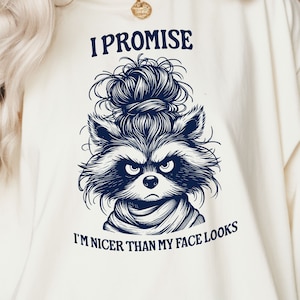 Ich verspreche, ich bin netter als mein Gesicht png, Lustiger Waschbär PNG SVG, lustige Tierzitate Sublimation | Snarky shirt png, Wilde Mutter png