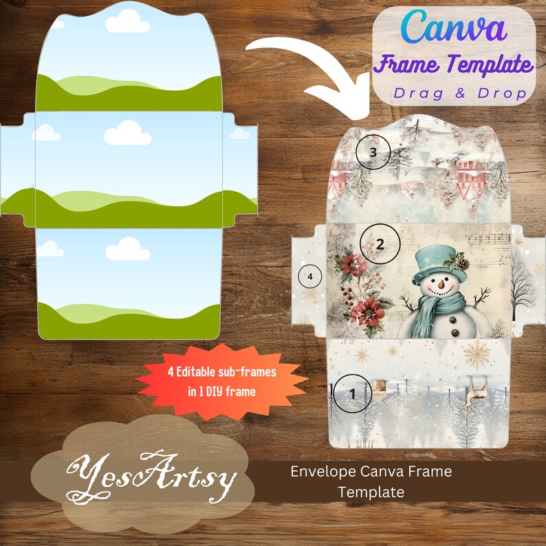 Envelop Frame Envelope Canva Frame Template, Drag & Drop Printable Junk Journal ...