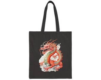 Orange Dragon Tote Bag, Chinese New Year, Chinese Zodiac, Cotton Canvas Tote Bag, Boy Dragon, Graphic Dragon Bag