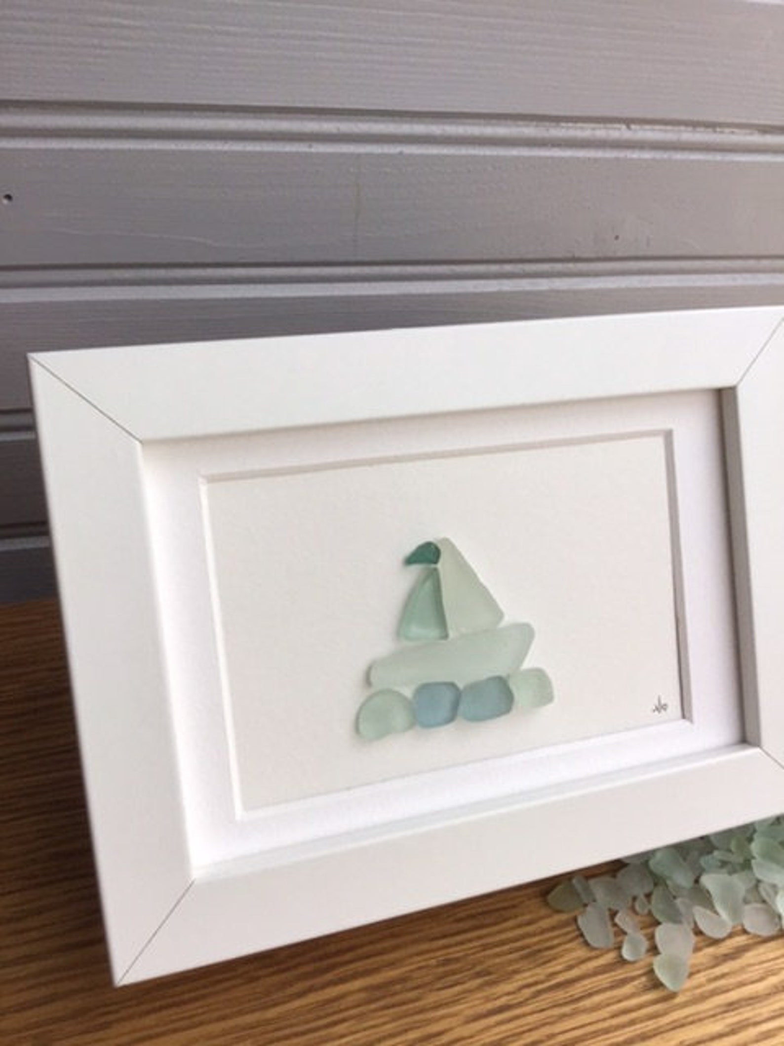 Sea Glass Sailboat Art Framed Picture, Unique Beach Home Decor - Etsy