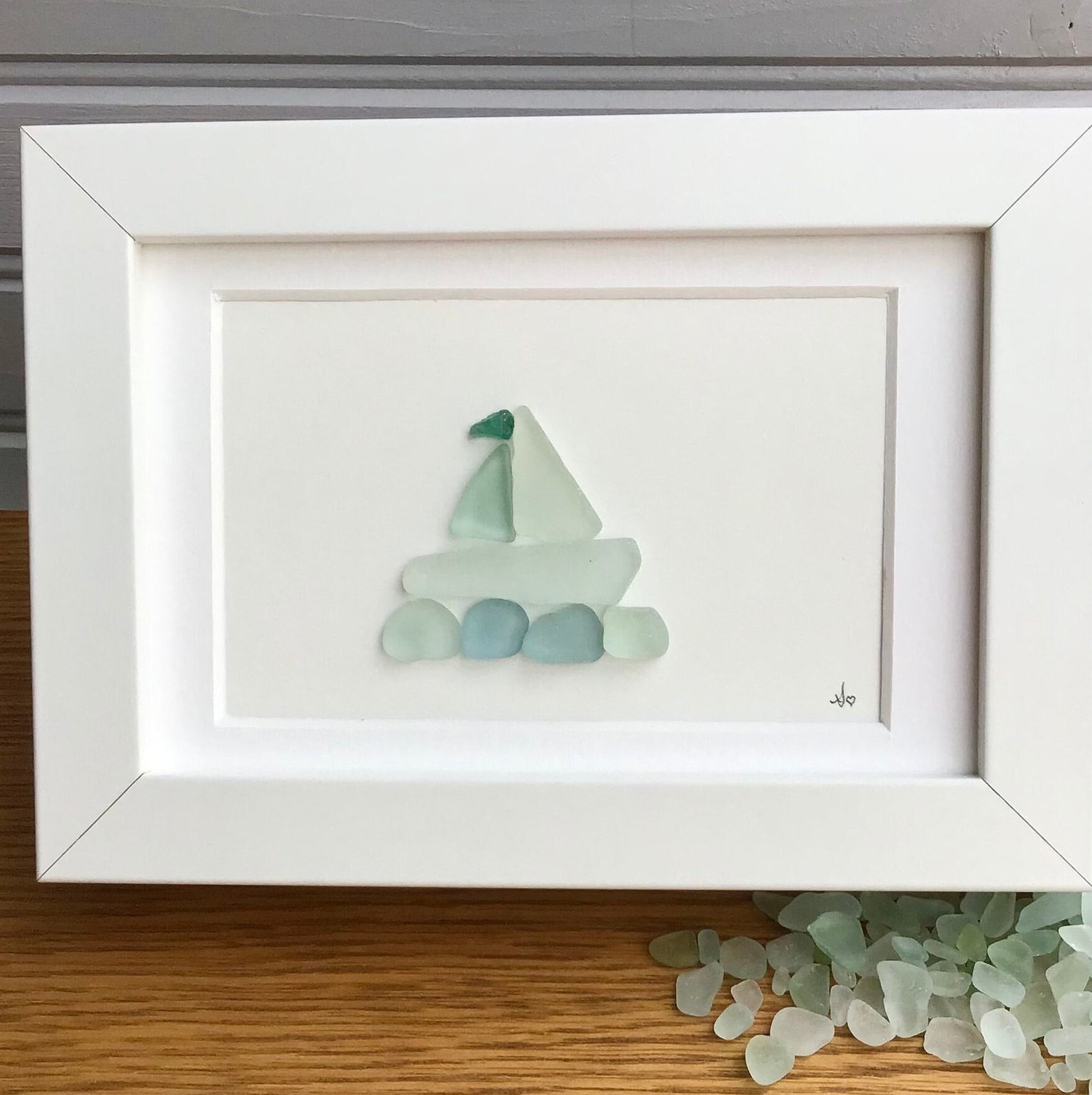 Sea Glass Sailboat Art Framed Picture, Unique Beach Home Decor - Etsy
